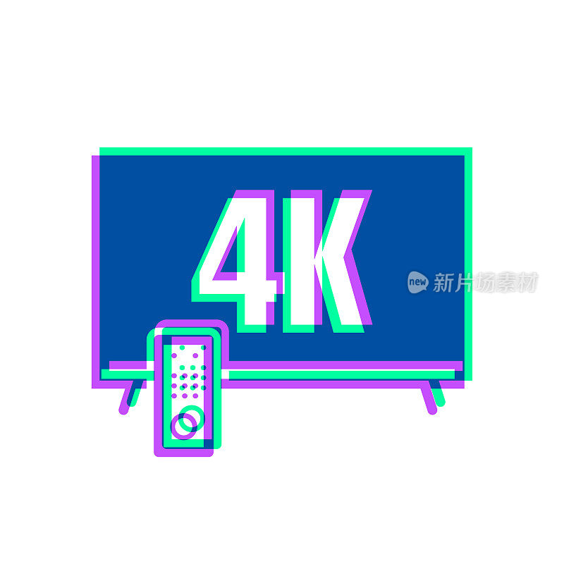 4 k电视。图标与两种颜色叠加在白色背景上